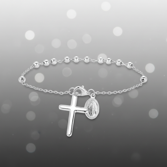 925 Sterling Silver Cross & Virgin Mary Charm Bracelet – Minimalist Faith Jewelry, Gold & Silver Options