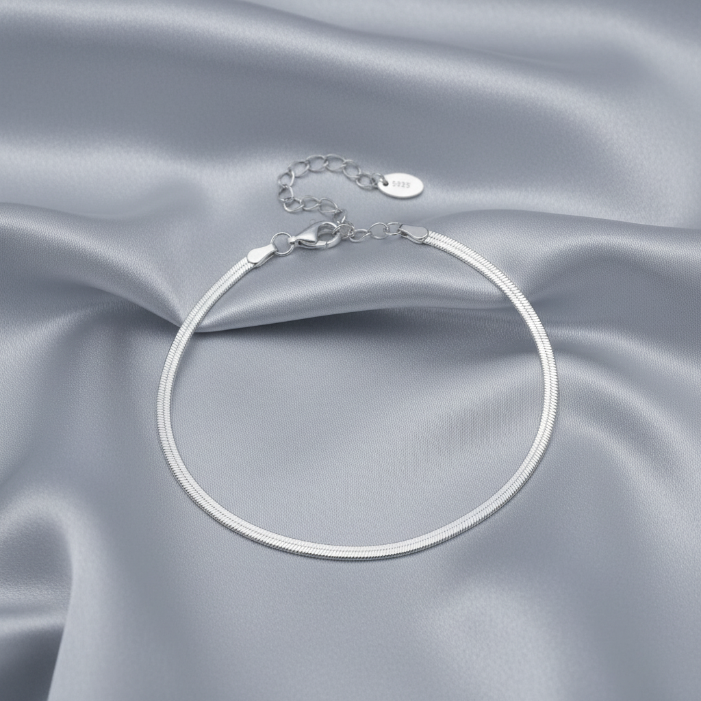 S925 Sterling Silver Flat Snake Blade Chain Bracelet | Minimalist Niche Design