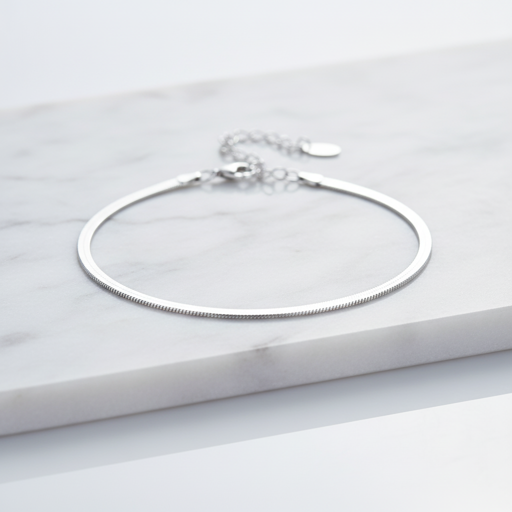 S925 Sterling Silver Flat Snake Blade Chain Bracelet | Minimalist Niche Design