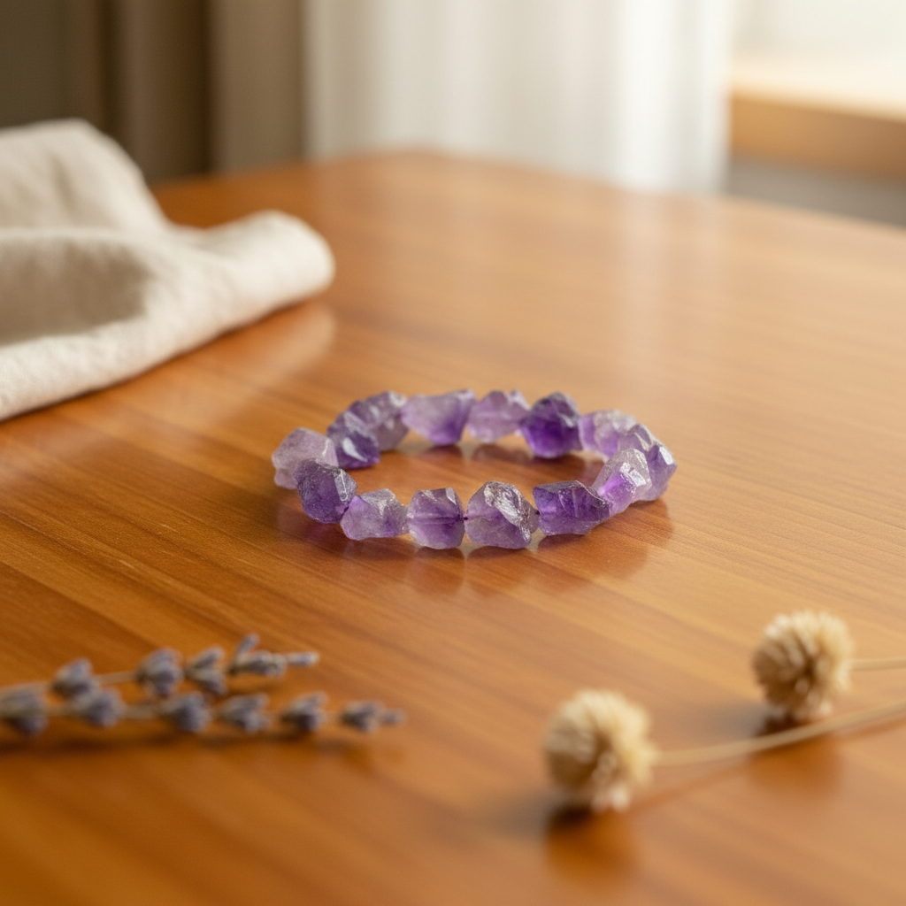 Natural Amethyst Raw Stone Bracelet | Wealth, Protection & Healing Energy