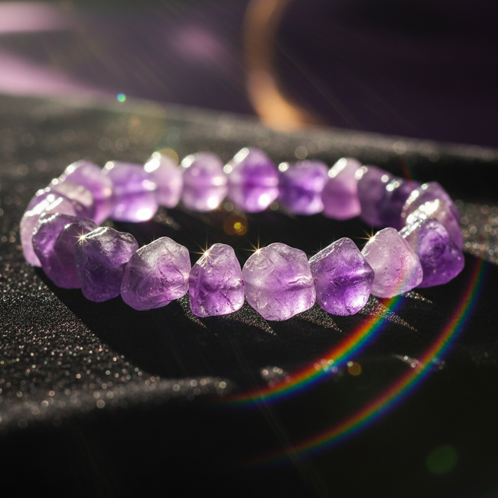 Natural Amethyst Raw Stone Bracelet | Wealth, Protection & Healing Energy
