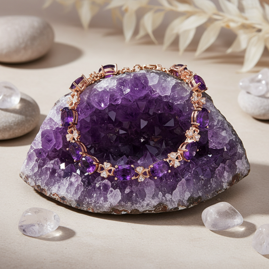 Luxury Amethyst Clover Bracelet | 18K Gold Plated Gemstone Diamond Design