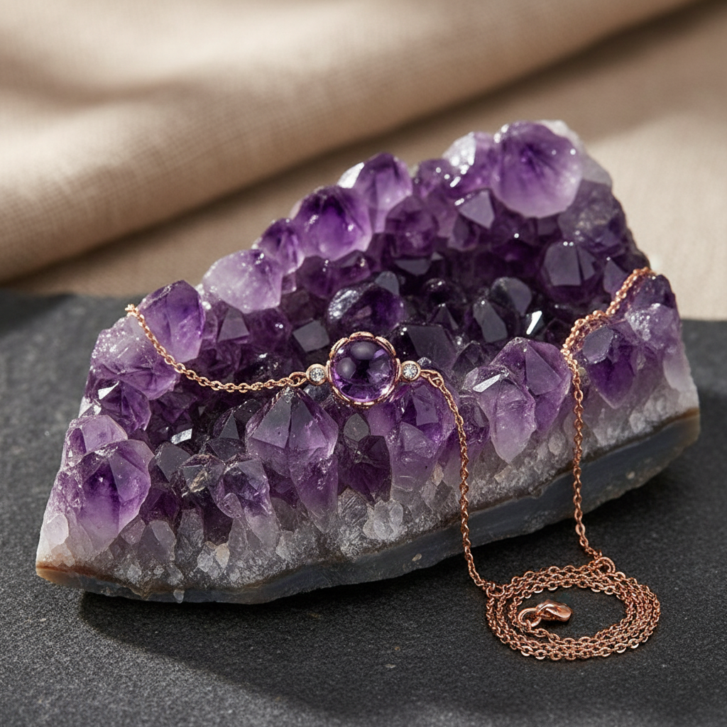 Round Amethyst Bracelet | 18K Rose Gold Plated, Elegant Minimalist Design