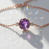 Round Amethyst Bracelet | 18K Rose Gold Plated, Elegant Minimalist Design