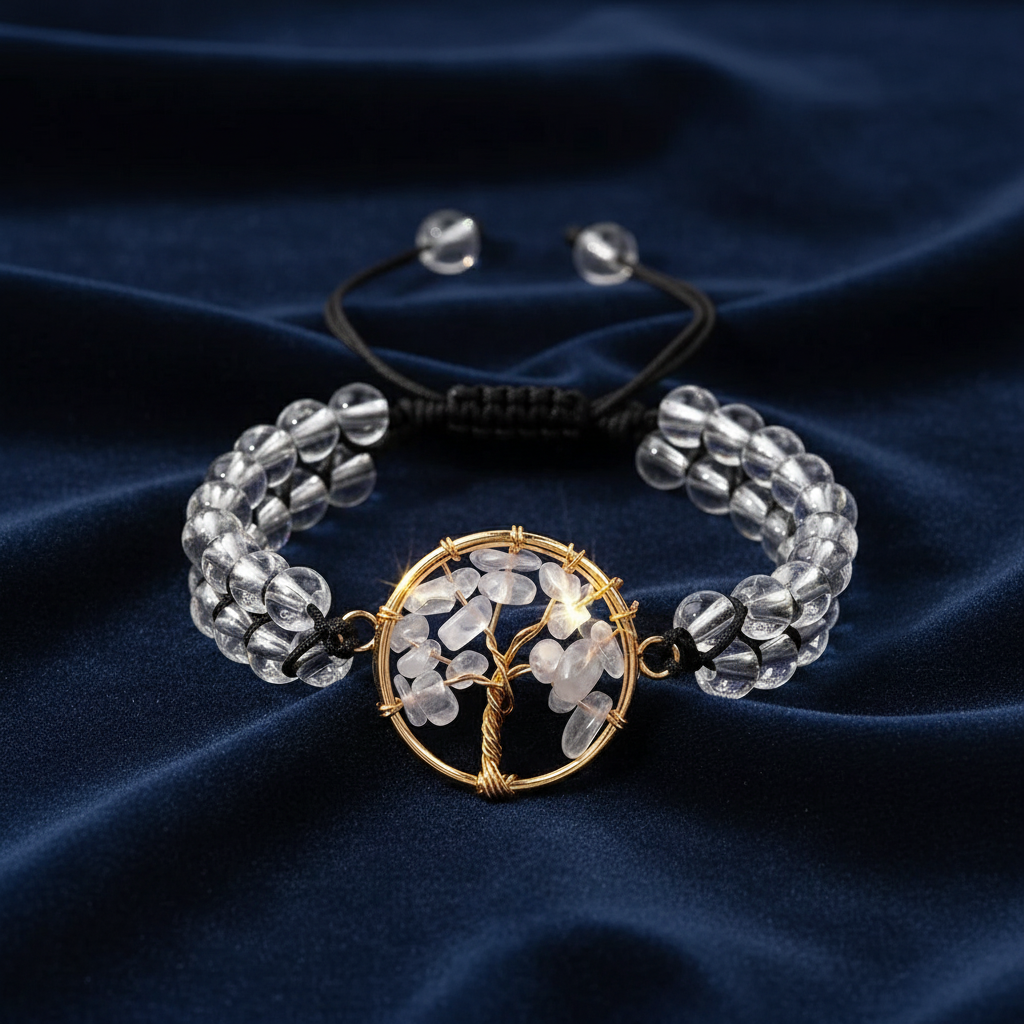 Handmade Crystal Bracelet | Amethyst / Clear Quartz Options, Tree of Life Pendant, Double Strand Design