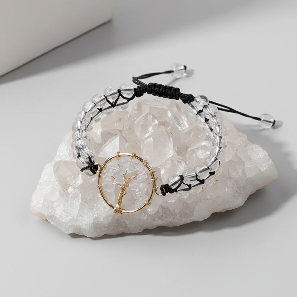 Handmade Crystal Bracelet | Amethyst / Clear Quartz Options, Tree of Life Pendant, Double Strand Design