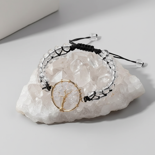 Handmade Crystal Bracelet | Amethyst / Clear Quartz Options, Tree of Life Pendant, Double Strand Design