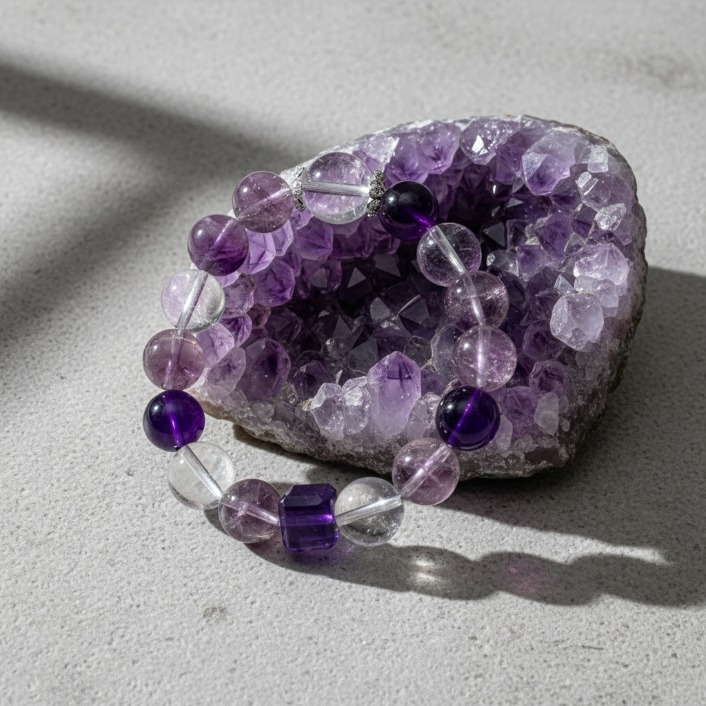 Nine Purple Fire Natural Amethyst Bracelet | Wealth, Protection & Energy Healing