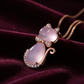 Cat Rose Quartz Pendant Necklace | 18K Rose Gold Plated with Sparkling CZ | Unique Romantic Gift