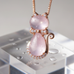 Cat Rose Quartz Pendant Necklace | 18K Rose Gold Plated with Sparkling CZ | Unique Romantic Gift