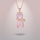 Cat Rose Quartz Pendant Necklace | 18K Rose Gold Plated with Sparkling CZ | Unique Romantic Gift