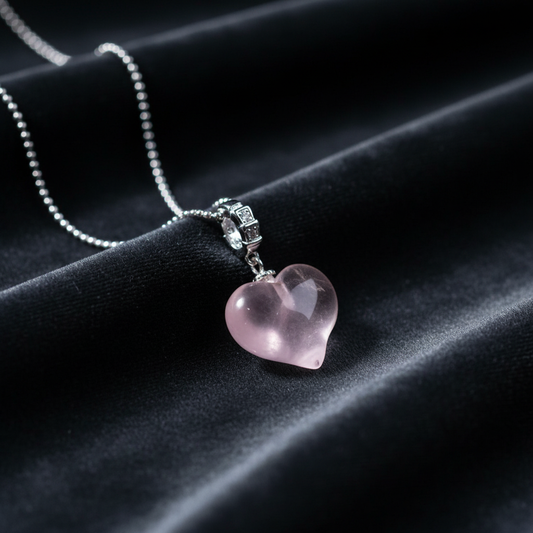 Natural Rose Quartz Heart Pendant Necklace 925 Sterling Silver Romantic Gift