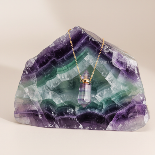 Natural Crystal Double-Point Hexagonal Perfume Bottle Pendant | Essential Oil Necklace | Hand-Carved Gemstone Jewelry