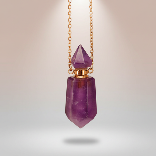 Natural Crystal Double-Point Hexagonal Perfume Bottle Pendant | Essential Oil Necklace | Hand-Carved Gemstone Jewelry