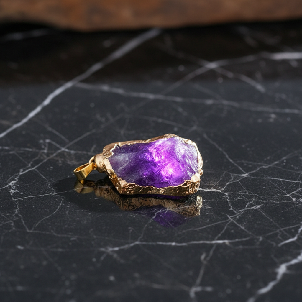 Natural Rose Quartz & Amethyst Irregular Pendant Necklace | Gold-Plated Edge