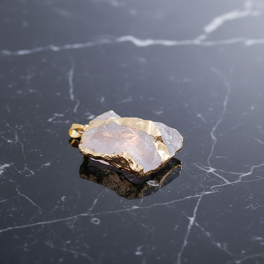 Natural Rose Quartz & Amethyst Irregular Pendant Necklace | Gold-Plated Edge