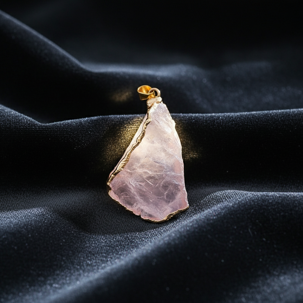 Natural Rose Quartz & Amethyst Irregular Pendant Necklace | Gold-Plated Edge