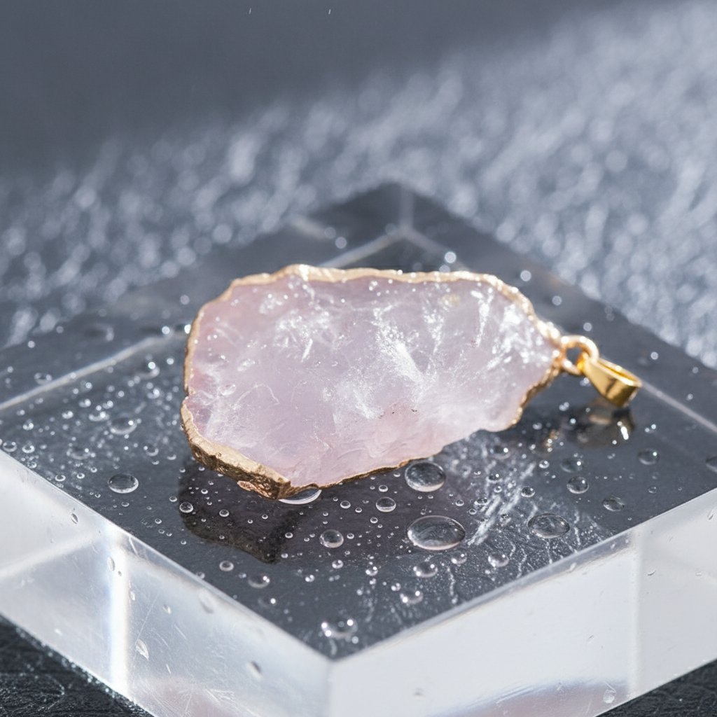 Natural Rose Quartz & Amethyst Irregular Pendant Necklace | Gold-Plated Edge