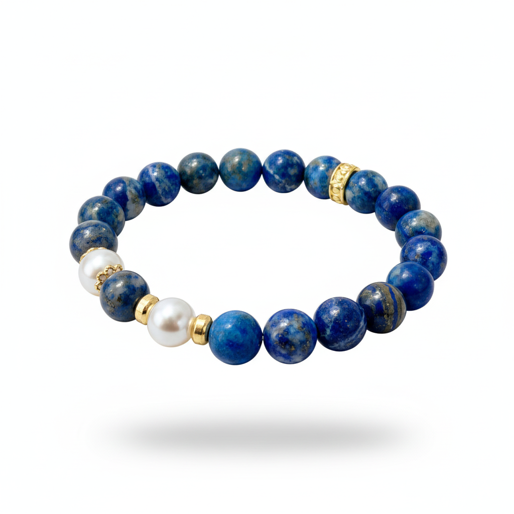 Lapis Lazuli & Pearl Bracelet | Oriental Elegance | Fortune & Protection