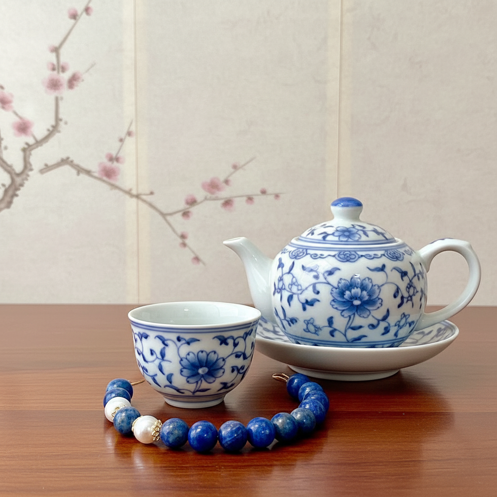 Lapis Lazuli & Pearl Bracelet | Oriental Elegance | Fortune & Protection