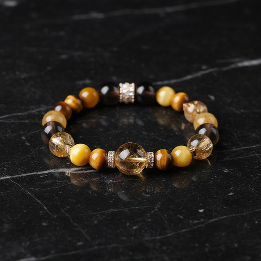 Natural Citrine, Hawk’s Eye & Golden Tiger Eye Bracelet | Gemstone Energy Jewelry