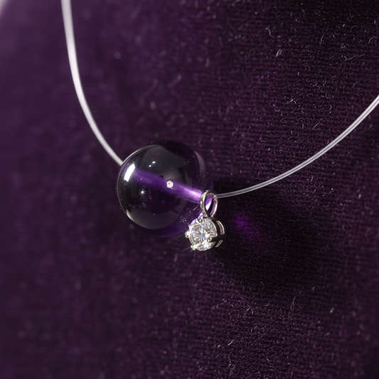 Crystal Energy Necklace  Amethyst & Clear Quartz Invisible Line Necklace | S925 Silver Minimalist Crystal Pendant