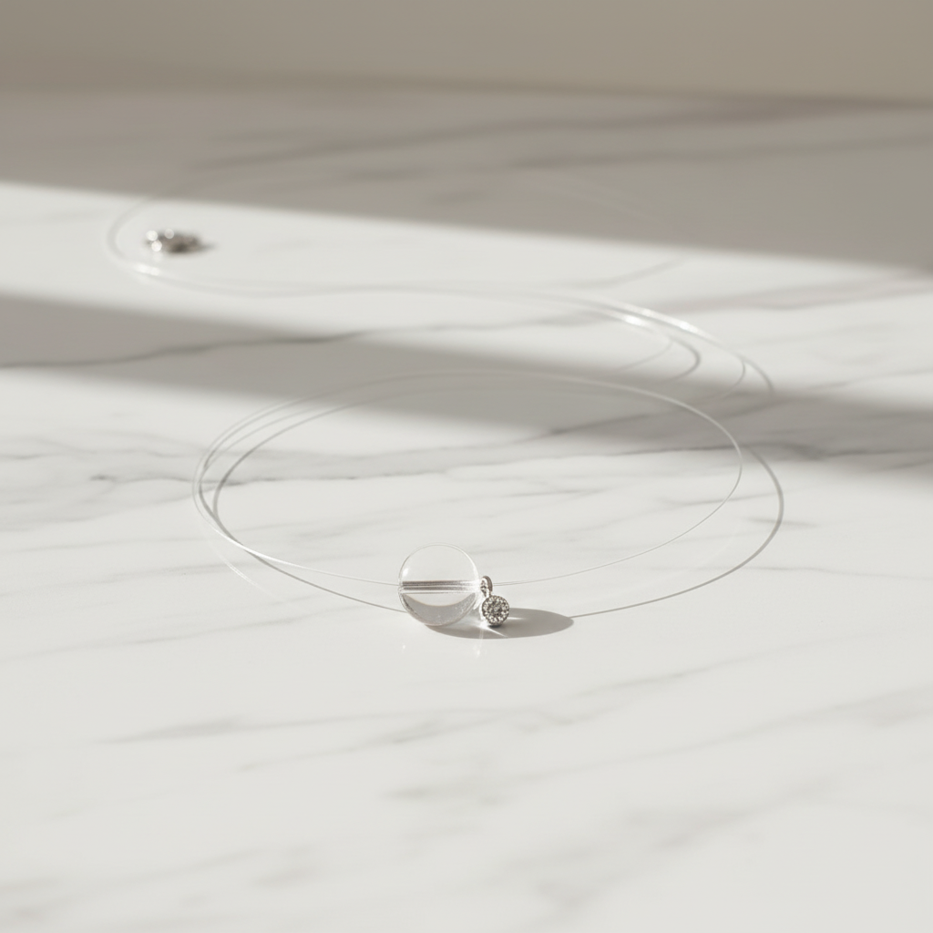 Crystal Energy Necklace  Amethyst & Clear Quartz Invisible Line Necklace | S925 Silver Minimalist Crystal Pendant