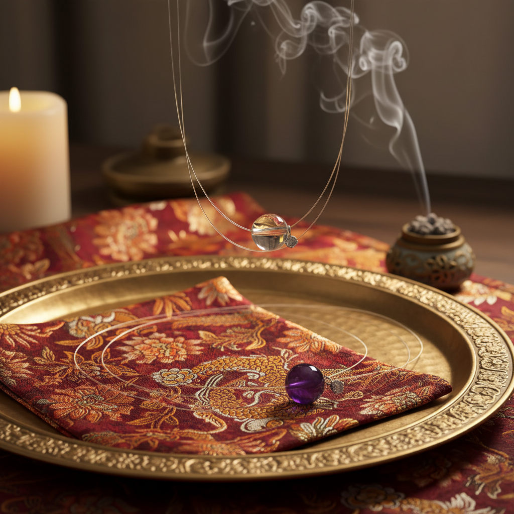 Crystal Energy Necklace  Amethyst & Clear Quartz Invisible Line Necklace | S925 Silver Minimalist Crystal Pendant