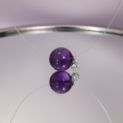 Crystal Energy Necklace  Amethyst & Clear Quartz Invisible Line Necklace | S925 Silver Minimalist Crystal Pendant
