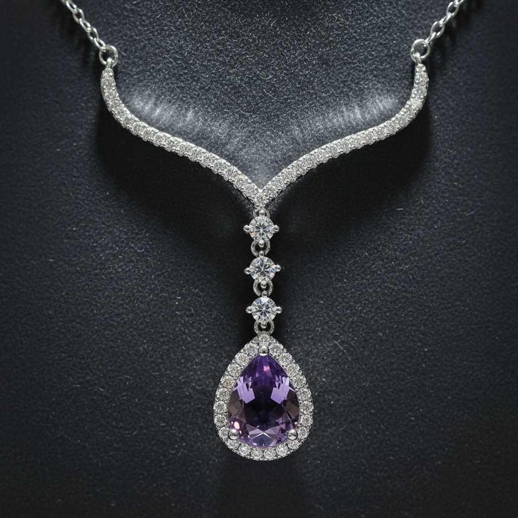 Natural Amethyst S925 Silver Necklace | Elegant Teardrop Purple Gem Pendant (7×9mm Main Stone)