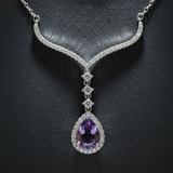 Natural Amethyst S925 Silver Necklace | Elegant Teardrop Purple Gem Pendant (7×9mm Main Stone)
