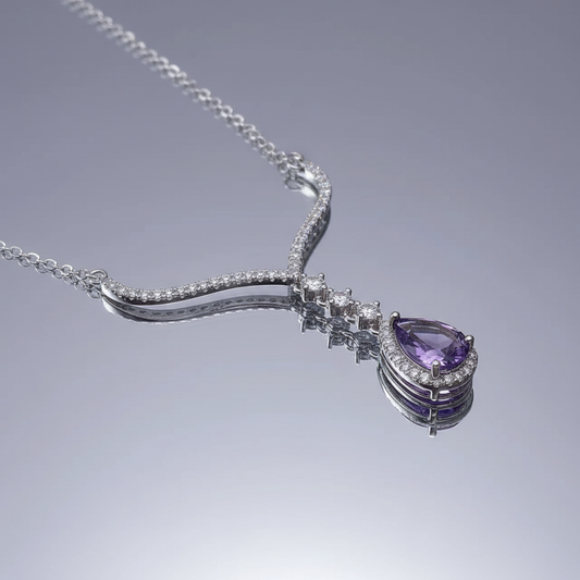 Natural Amethyst S925 Silver Necklace | Elegant Teardrop Purple Gem Pendant (7×9mm Main Stone)