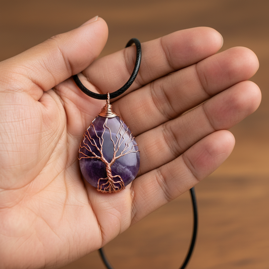Amethyst Tree of Life Necklace – Natural Healing Crystal & Wire Wrapped Pendant