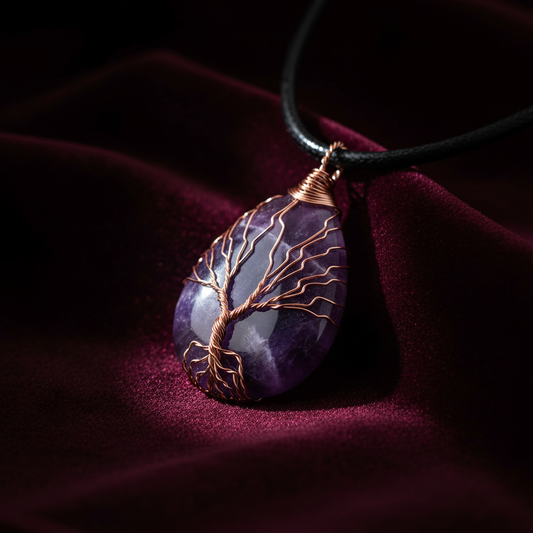 Amethyst Tree of Life Necklace – Natural Healing Crystal & Wire Wrapped Pendant